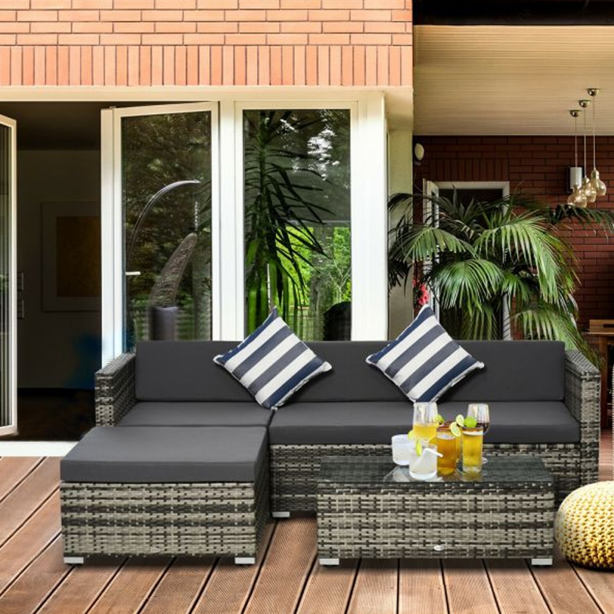 Rattan Wicker Corner 5PC Sofa Set - Grey - Gardens Direct