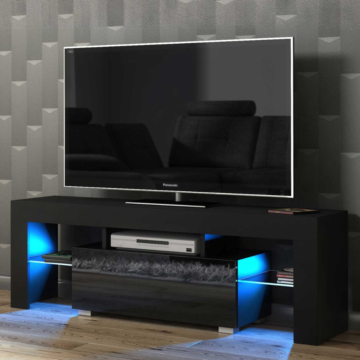 Modern TV Unit with Free LED Lighting and Ample Storage 130cm - Black - Maximillian Hub