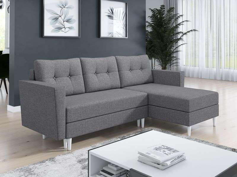 JUNMERE Fabric 3 Seater L Shaped Corner Sofabed - Light Grey, Reversible Facing - Avellino & Wells