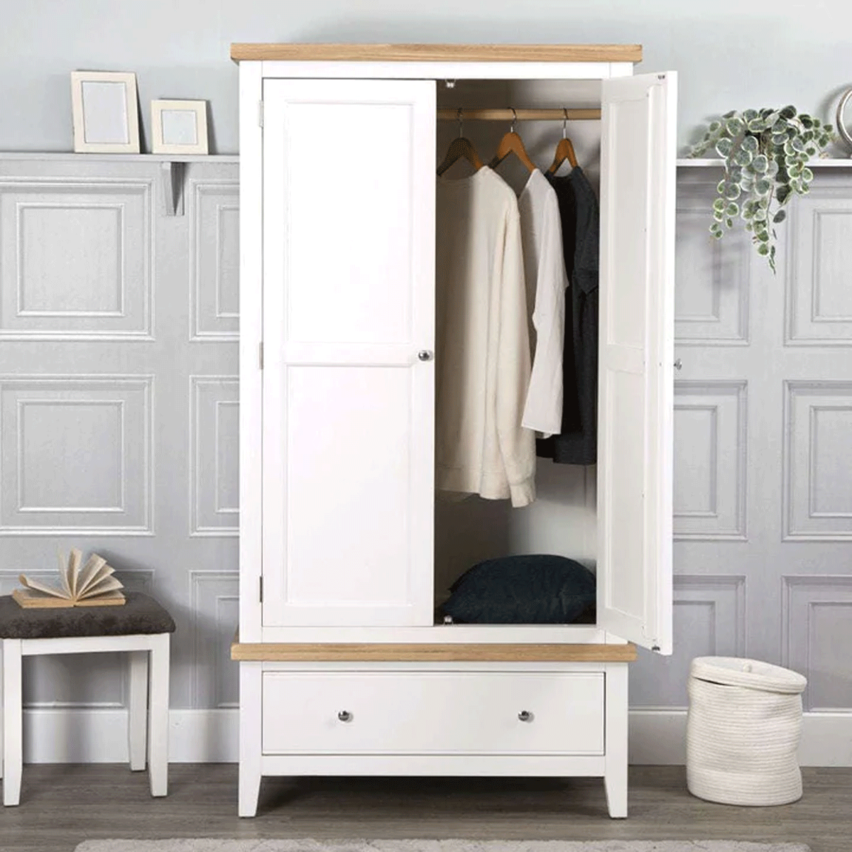 Wardrobe - QUANTUM 2 Door Wardrobe White and Oak 100cm - Kettle Homes