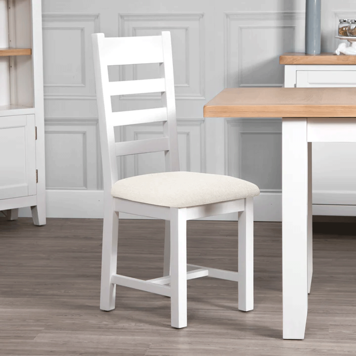 FANSER Fabric Seat Ladder Dining Chair Set of 2 - White - Kettle Homes