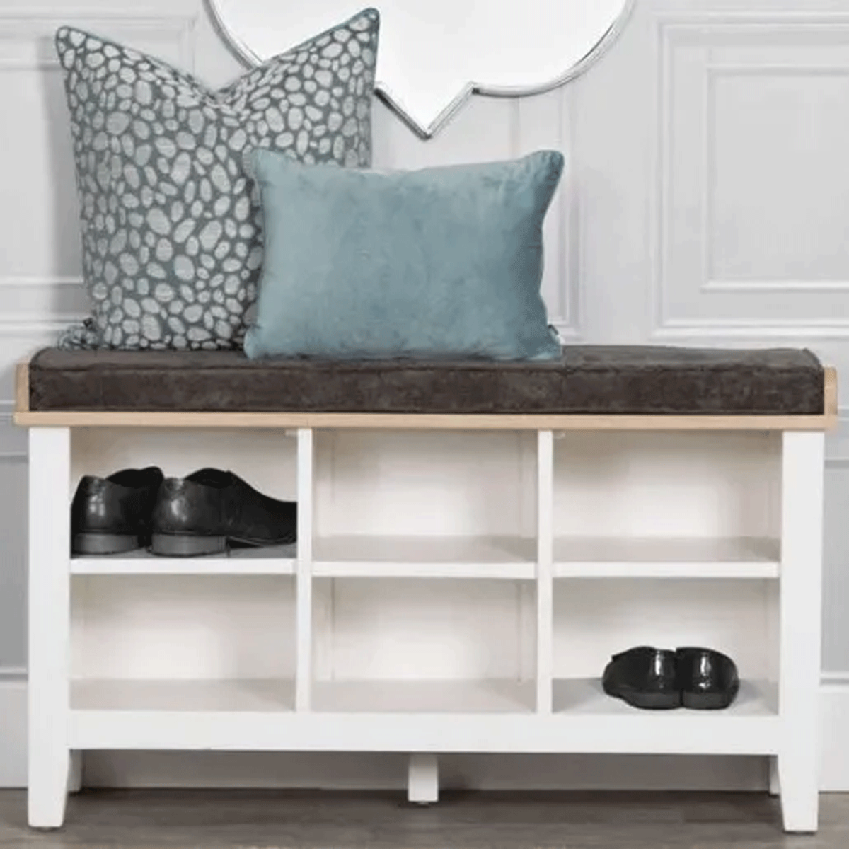 Quantum 6 Cubby Storage Holes Shoe Rack With Bench - White - Kettle Homes