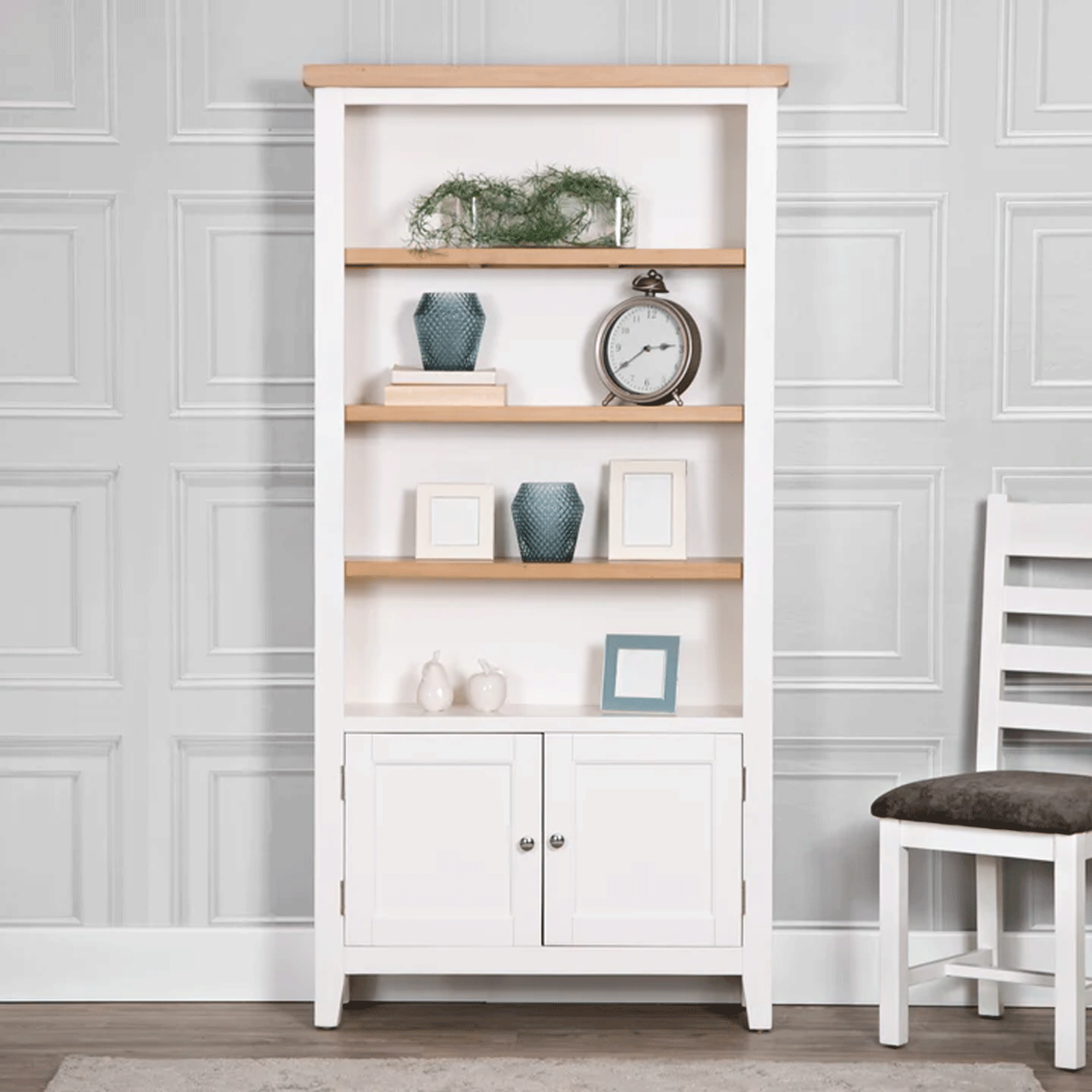 Quantum Large Bookcase with 4 Shelves - White and Oak - Kettle Homes