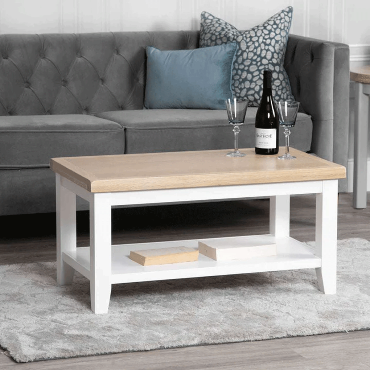 Quantum Small Coffee Table with Oak Top - White - Kettle Homes