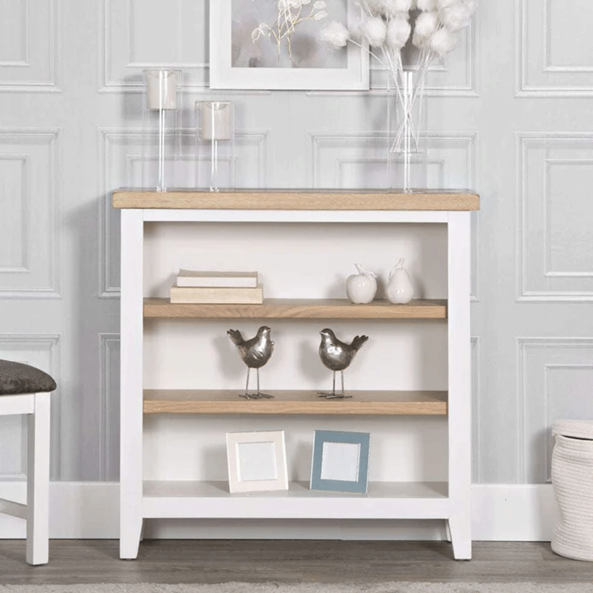 Quantum Small Wide Bookcase - White and Oak - Kettle Homes