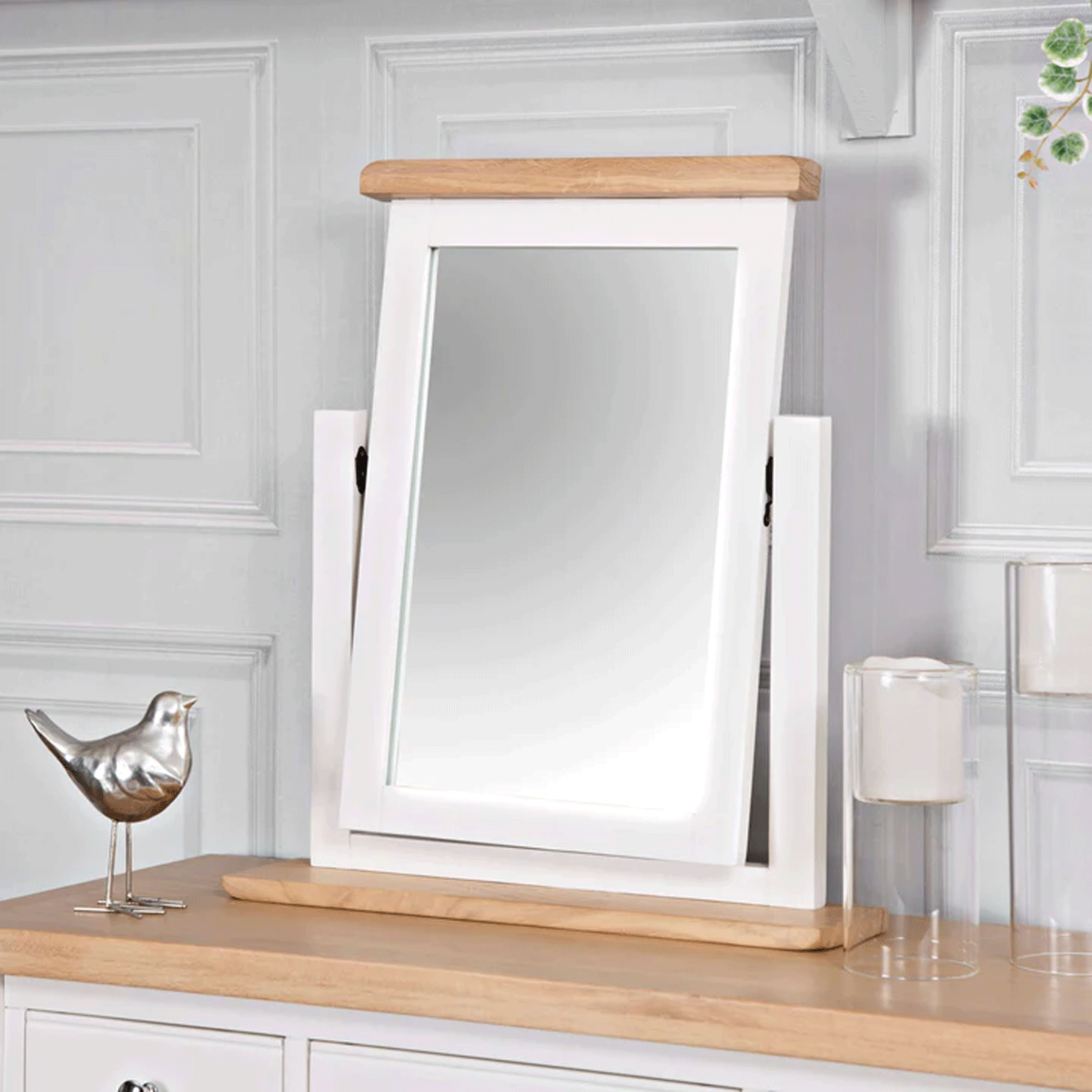 Quantum Free Standing Trinket Mirror - White and Oak - Kettle Homes