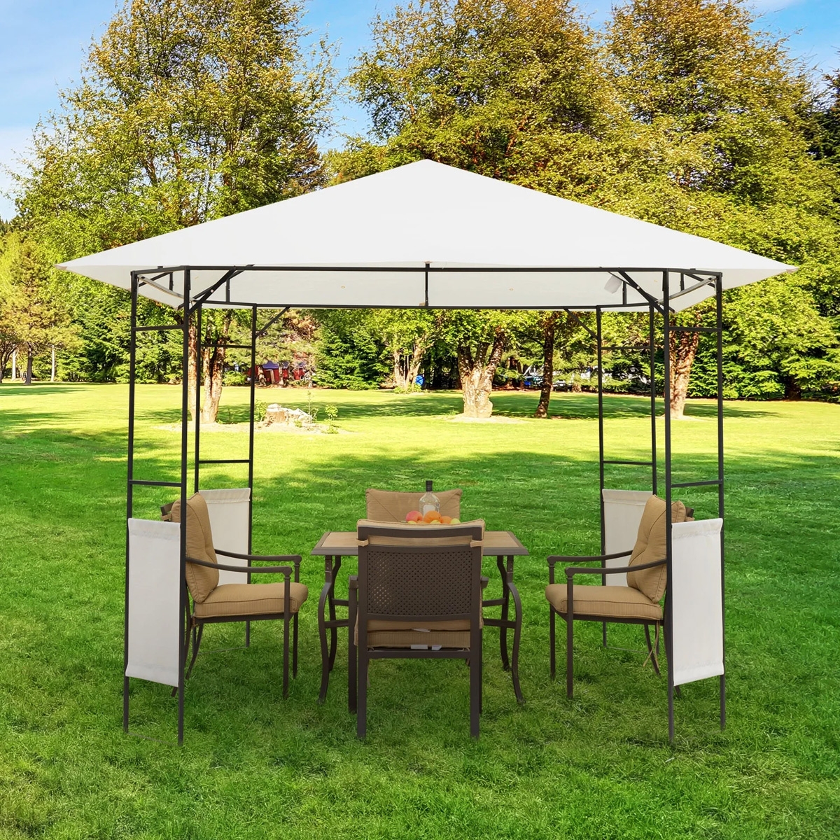 Metal Garden Gazebo Marquee - Black / Cream White - The Garden Savant