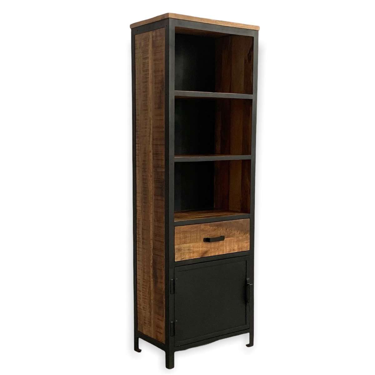 Sefton Industrial Tall Narrow Bookcase with 1 Door 1 Drawer - Brown - Cybil & Clive