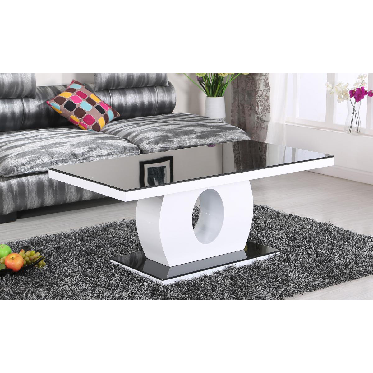 Brecon White Gloss Coffee Table Black Glass Top - Sigrid Mills