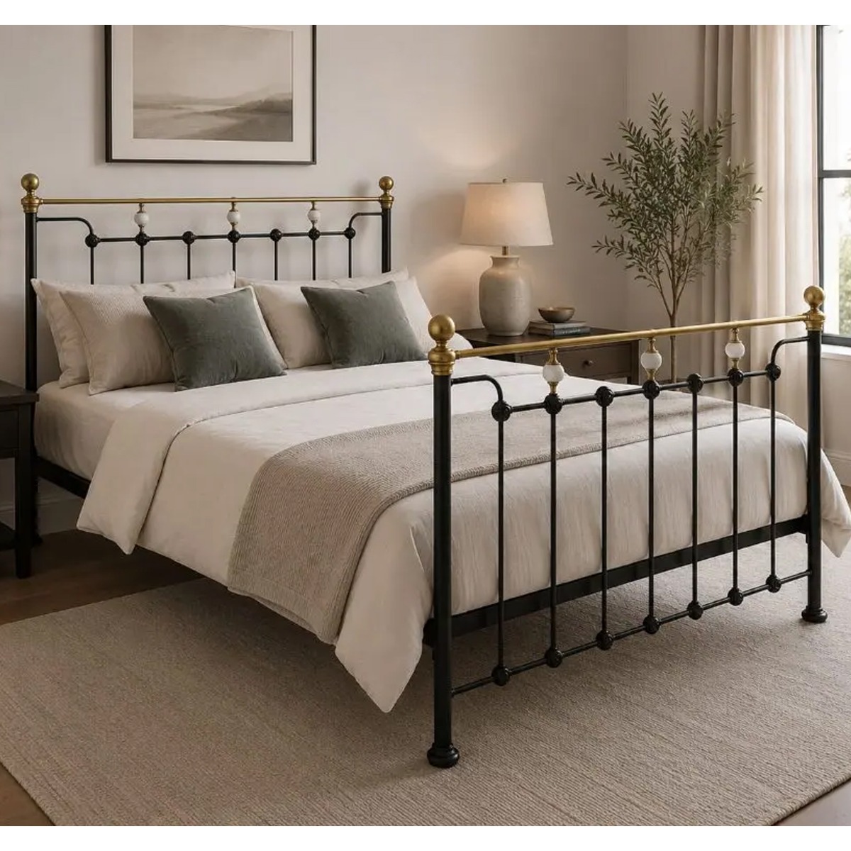EDINDALE Double 4ft6 Metal Bedframe - Black and Gold - Beds-To-Go