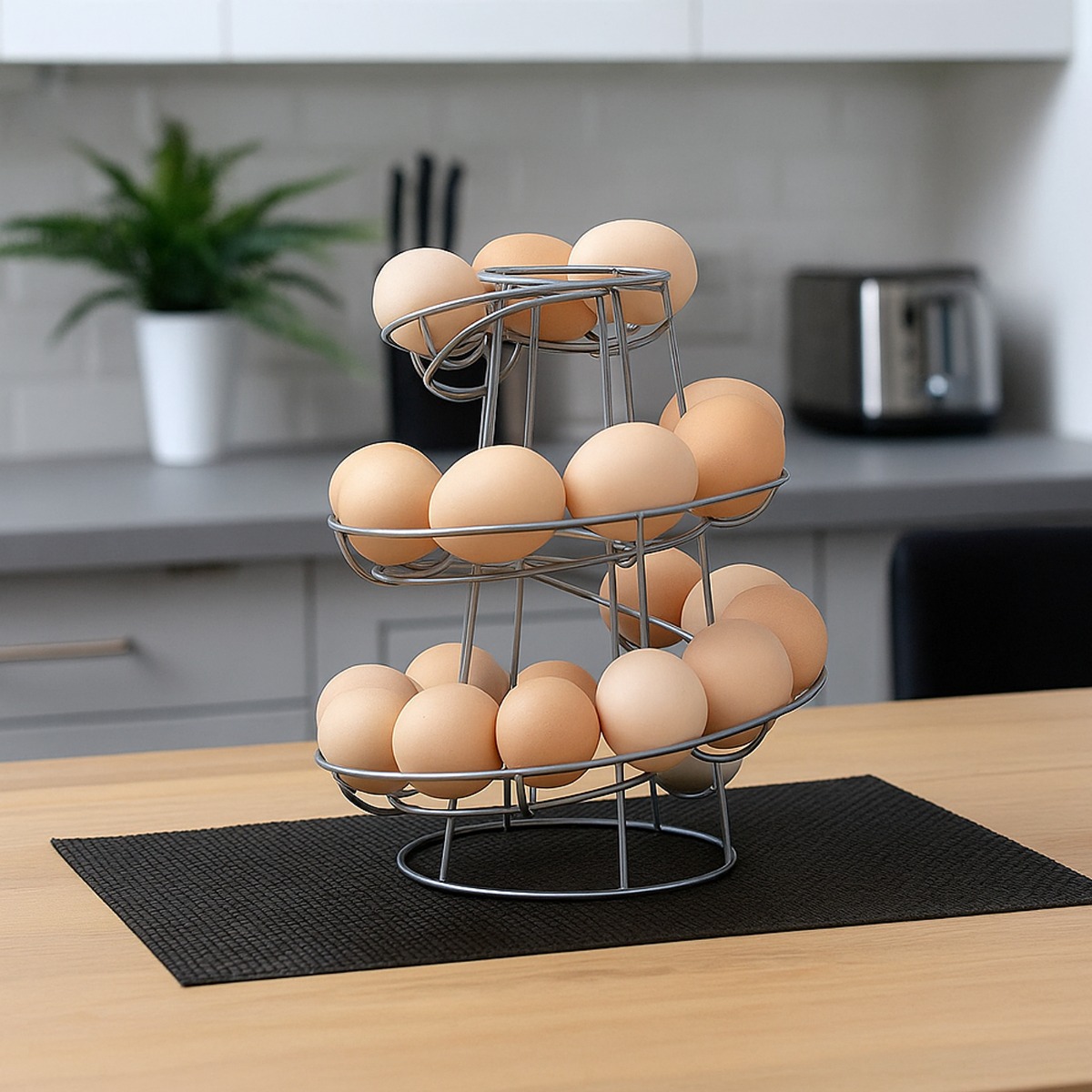 SWANTON Egg Holder Spiral Skelter Kitchen Stand Holds 12-18 Eggs - Silver - The Urban Forge