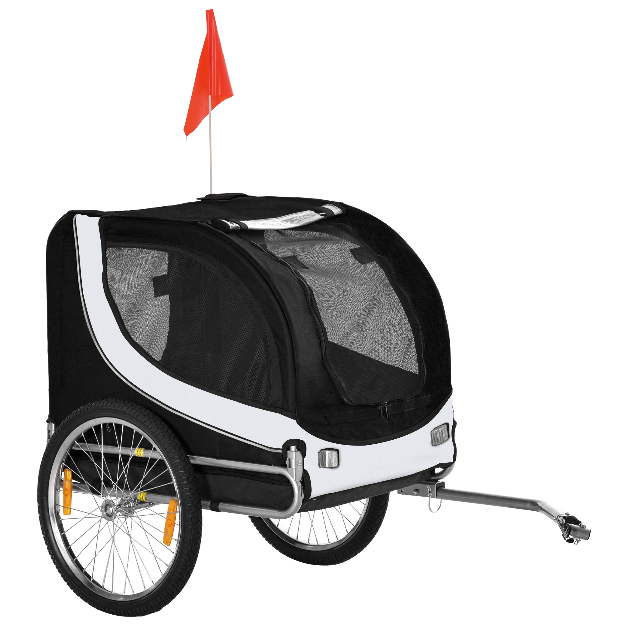Dog Bike Trailer Steel Pet Cart Carrier for Bicycle Kit Water Resistant Travel White and Black - Life Essentials