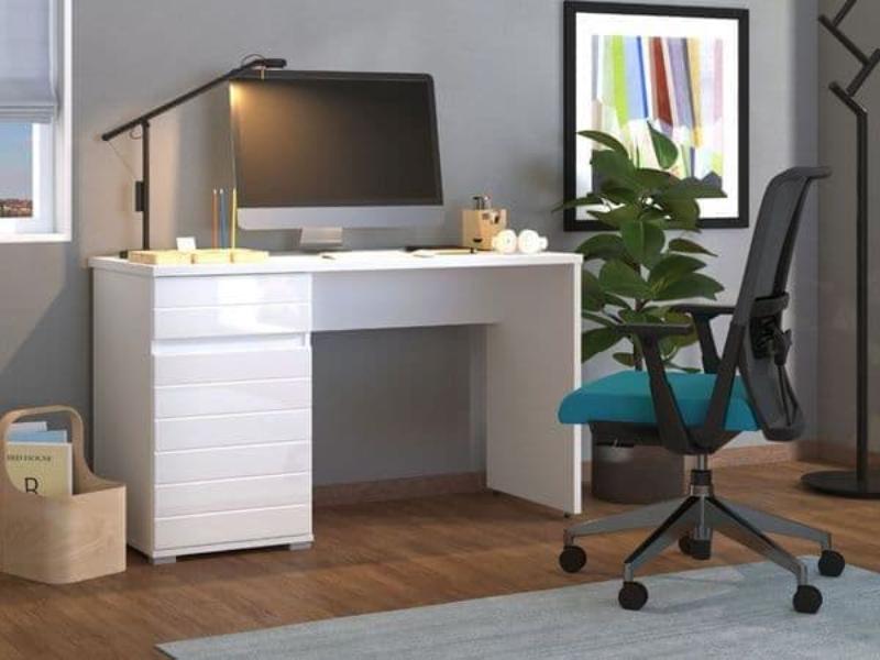 Frieda Computer Desk with Drawers - White Gloss - Dalton Home