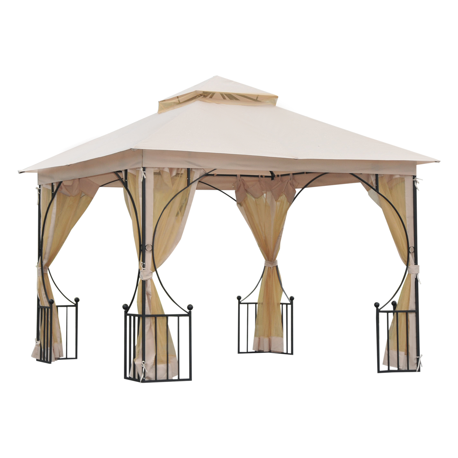 3 x 3 M Garden Gazebo Patio Party Tent Shelter Outdoor Canopy Double Tier Sun Shade Metal Frame Beige - Life Essentials