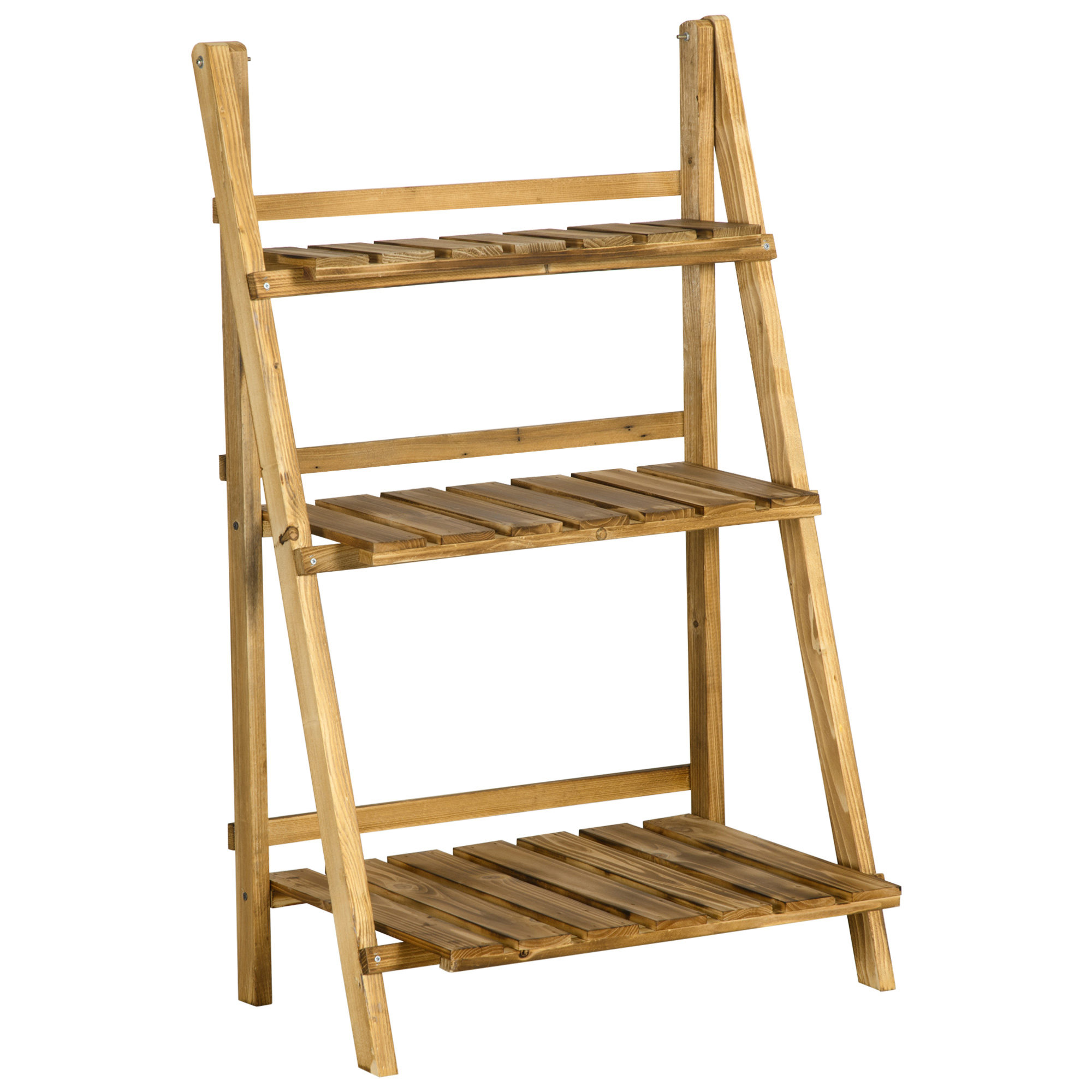 Wooden Folding Flower Pot Stand 3 Tier Garden Planter Display Ladder Gardener Storage Shelves Rack Herb Holder (60L x 37W x 93H (cm)) - Life 
