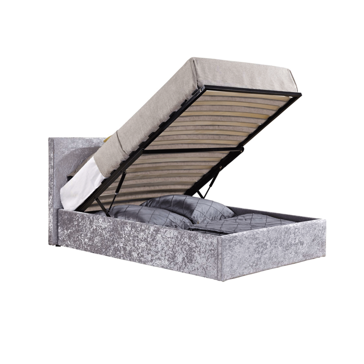 Birlea Berlin Fabric or Crushed Velvet Ottoman Bed - Single 3ft - Steel Crushed Velvet - Birlea Essentials