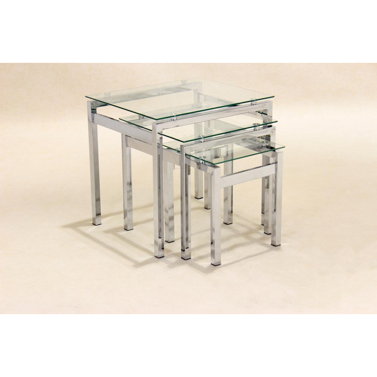 Clydebank Nest of 3 Tables Set with Chrome Steel Frame - Clear Glass - Sigrid Mills