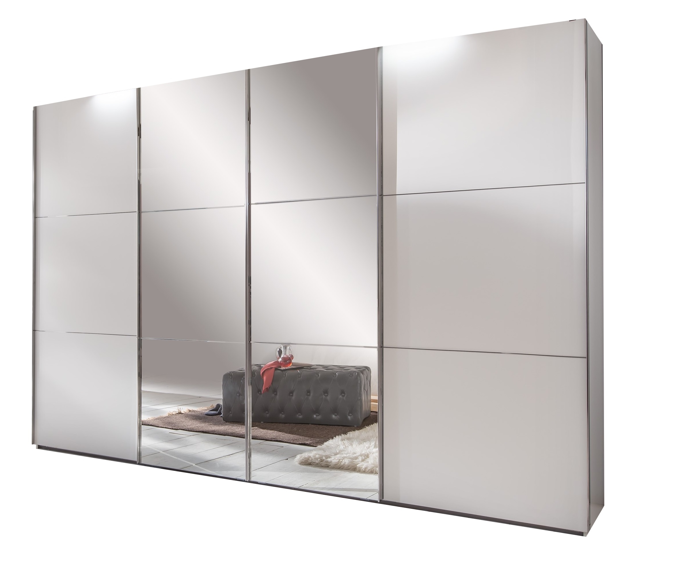 LANDSCAPE 4 Door Mirrored Sliding Wardrobe White - 350cm - Wimex Distribution