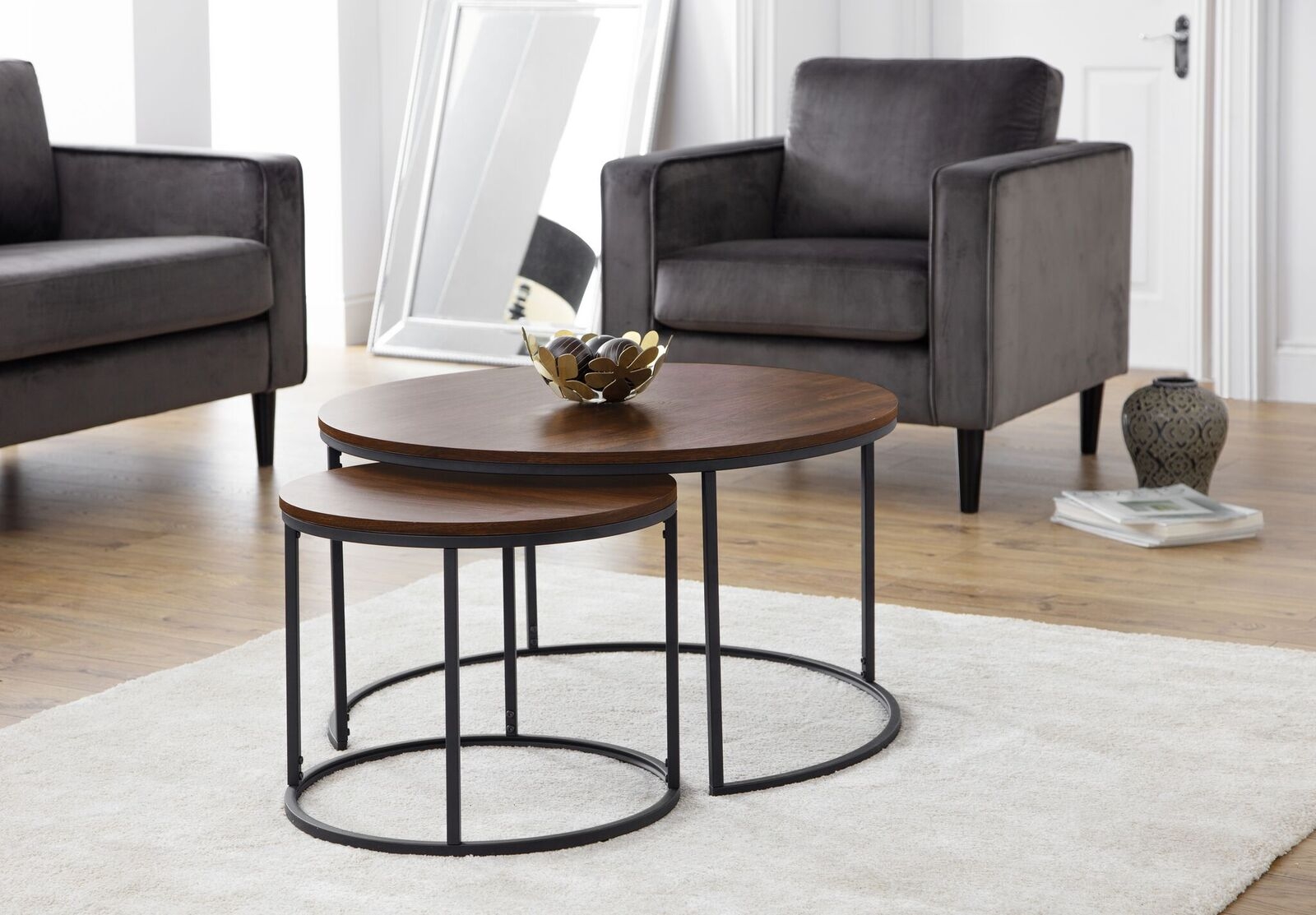 Bellini Round Walnut Nesting Tables - JB Collections