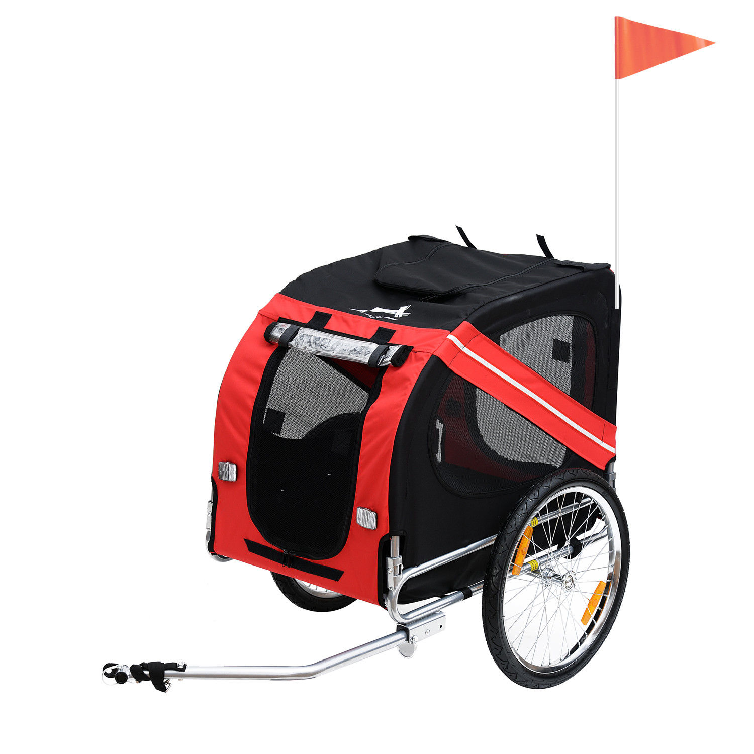 Dog Bike Trailer Bicycle Pet Trailer Folding Dog Carrier Bicycle in Steel Frame Stroller - Red & Black - Life Essentials
