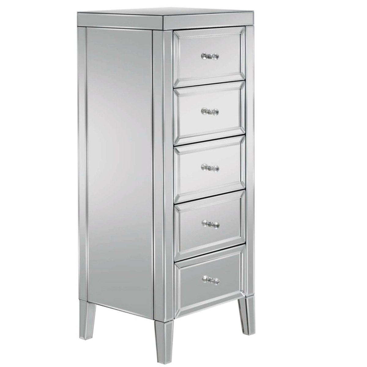 VAUGHAN Silver Chest of Drawers - Tallboy, Medium-sized, 5 Drawers, Mirrored - Birlea Essentials