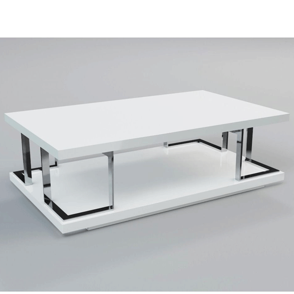 Helston White High Gloss Coffee Table with Stainless Steel Frame - Sigrid Mills