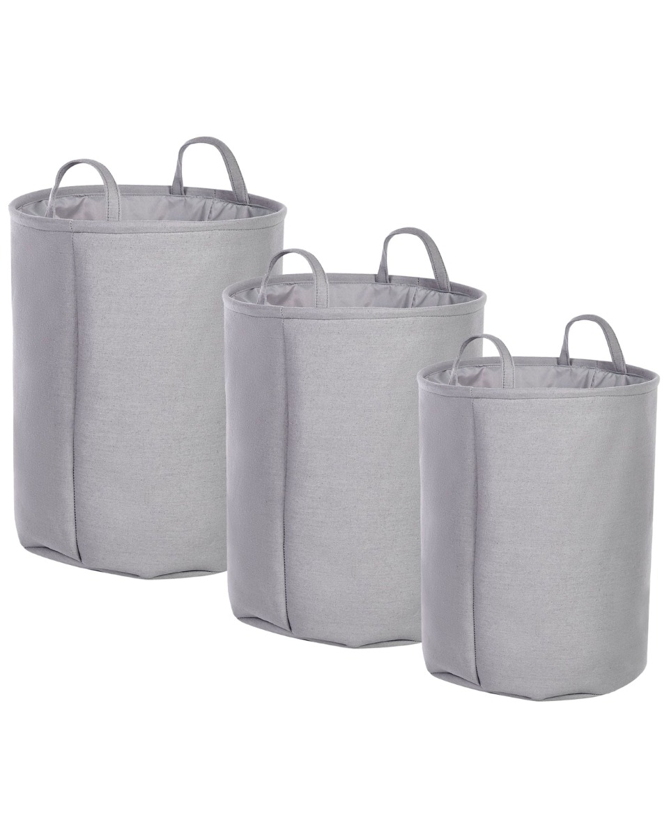 Set of 3 Fabric Baskets Grey ARCHA - Gemini Interiors
