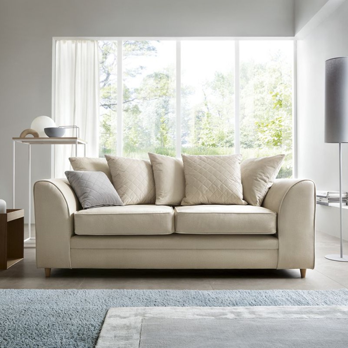 Chic Velvet 3 Seater Sofa - Cream - Moonlight Interiors