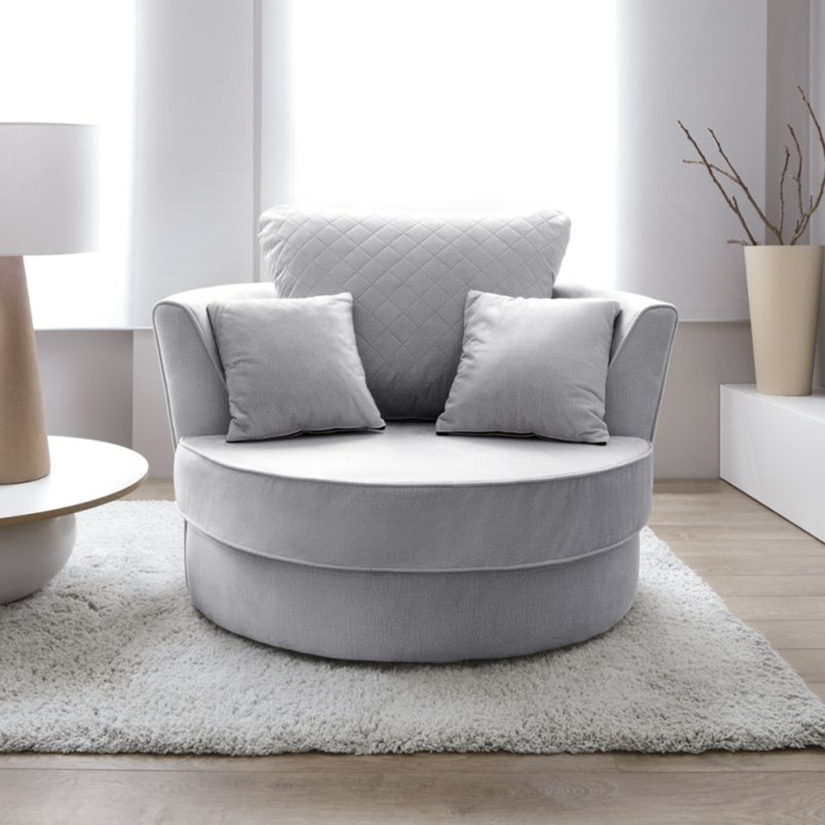 NIOMI Velvet Swivel Chair - Light Grey - Moonlight Interiors