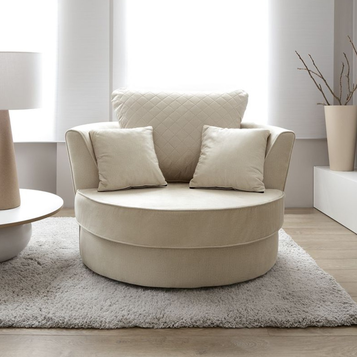 Chic Velvet Swivel Chair - Cream - Moonlight Interiors