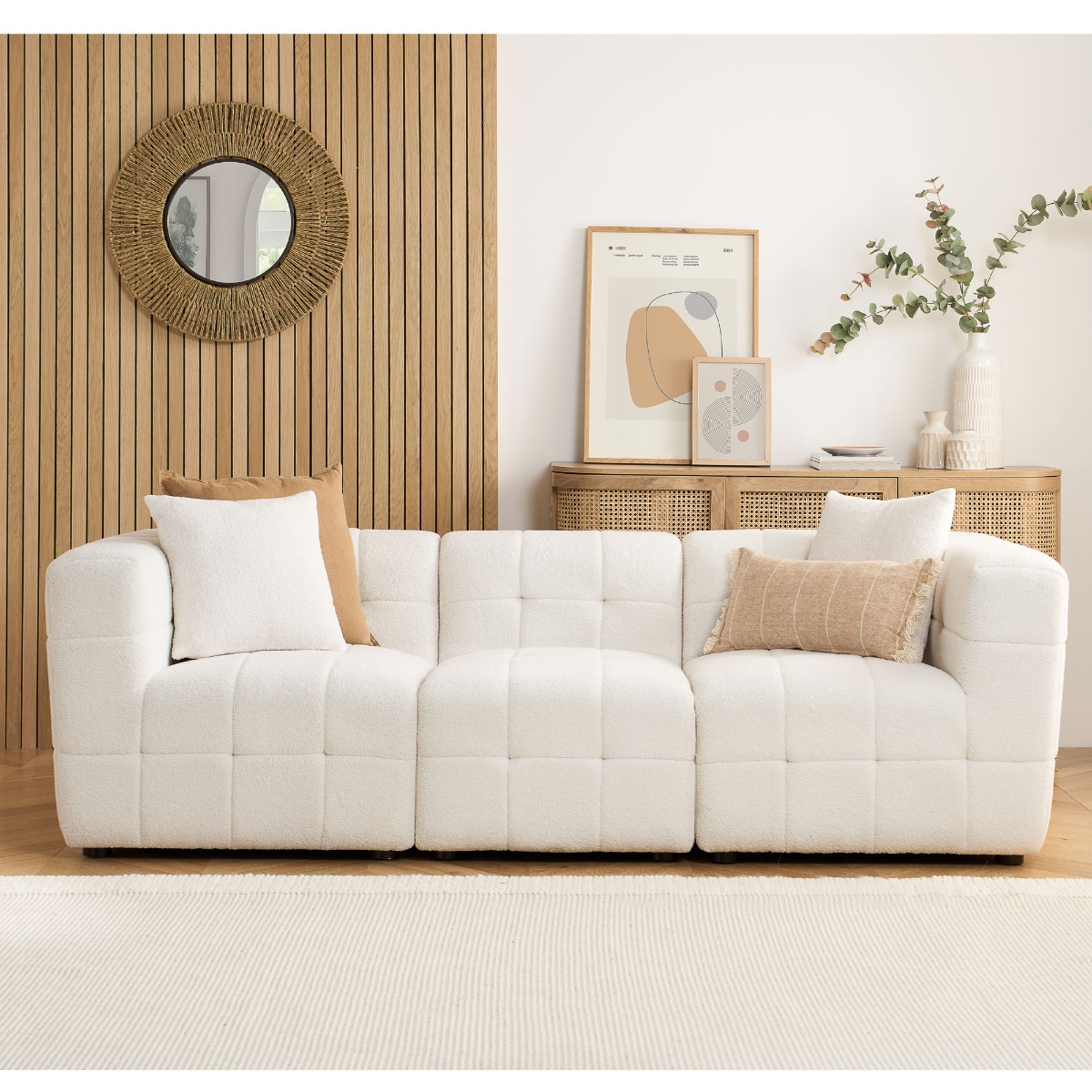 Farlin Luxury Boucle Fabric 3 Seater Sofa - White - Birlea Essentials