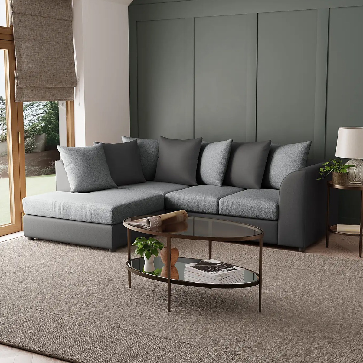 Blake Soft Faux Leather Graphite Corner Sofa - Left and Right Arm - Home Done