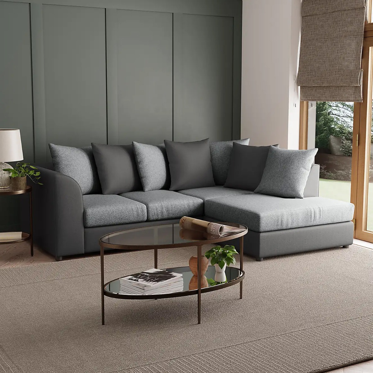 Blake Soft Faux Leather Graphite Corner Sofa - Right and Left Arm - Home Done