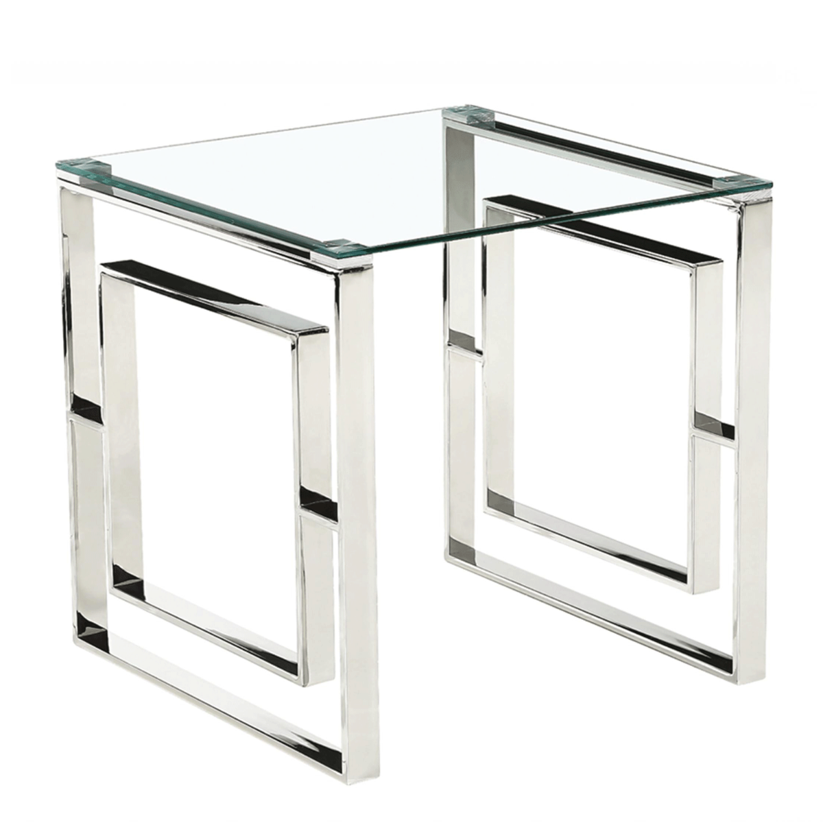 Olympia Luxe Glass Lamp Table Stylish Silver Frame with Clear Glass Top - Sigrid Mills