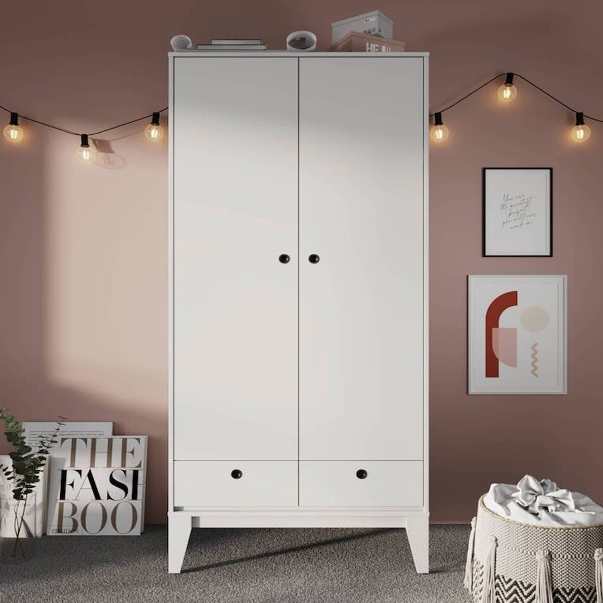 Wardrobe - FOGGIA 2 Door Wardrobe White Matt 92cm - Art Nest
