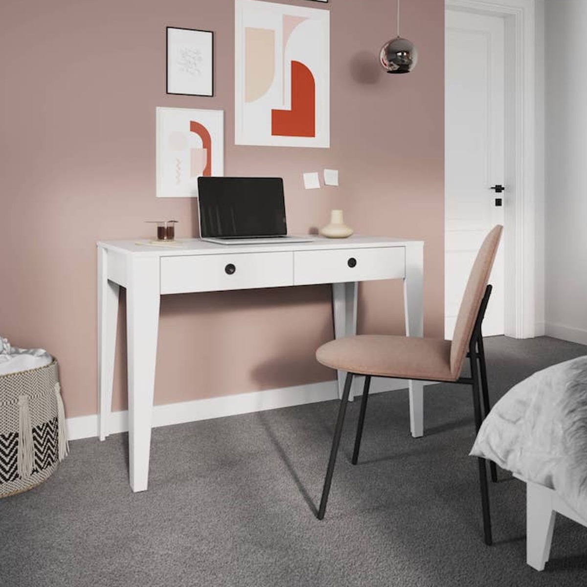 Palazzo Writing Desk with 2 Drawers - White - Art Nest