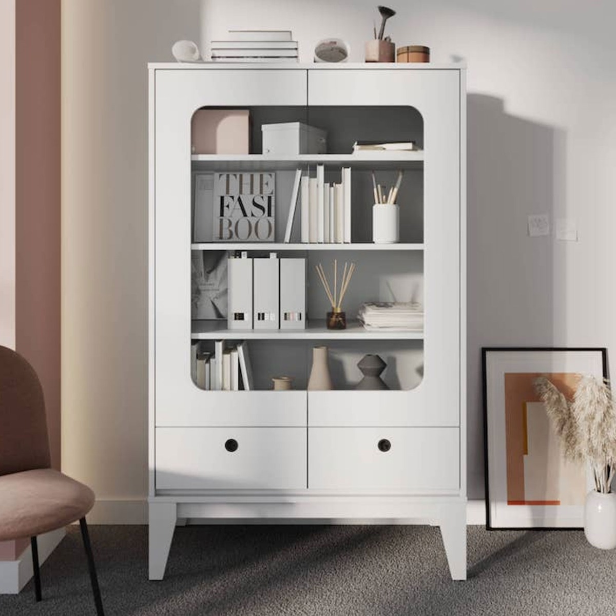 Palazzo Display Cabinet with 2 Doors - White - Art Nest