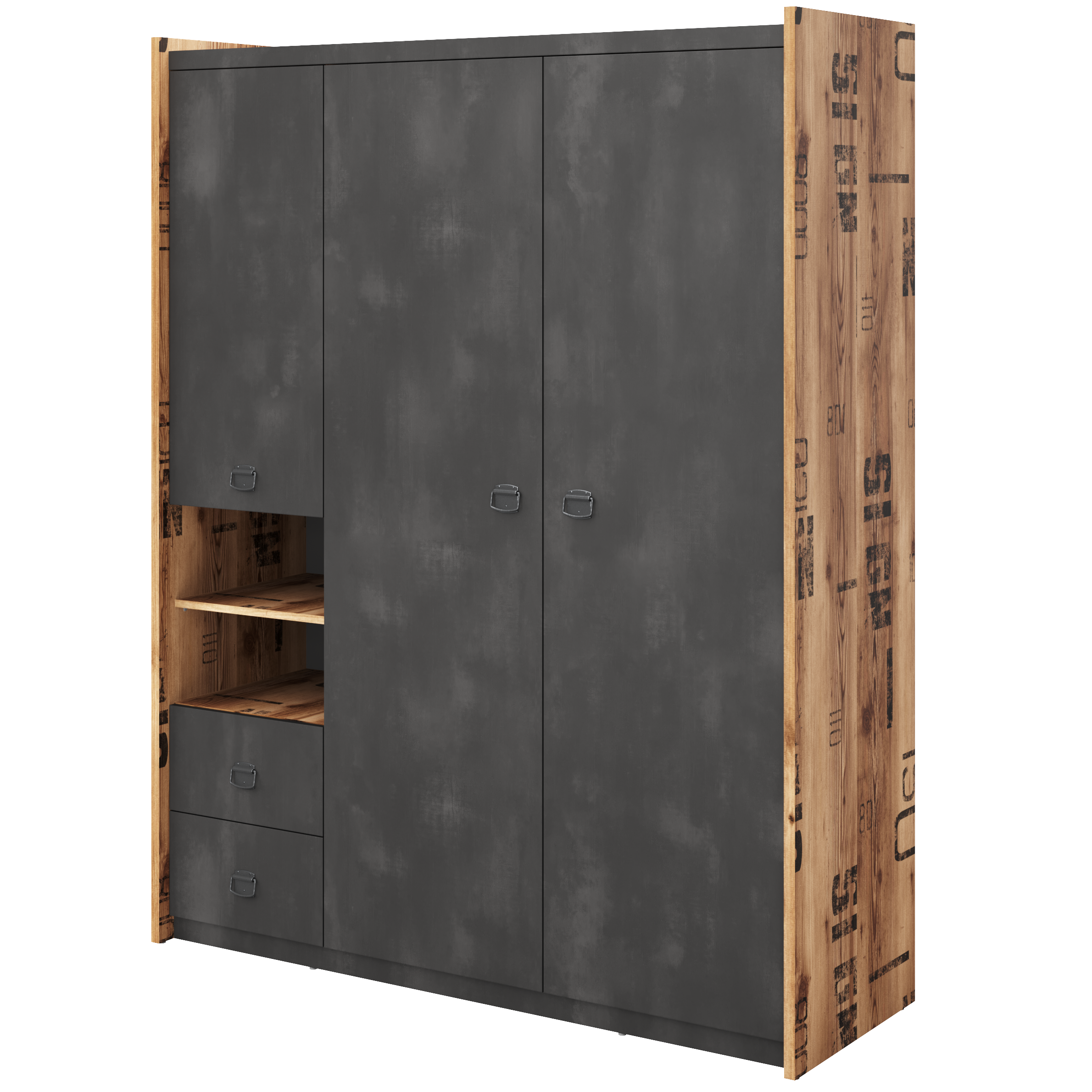 Wardrobe - FERNIE 2 Door 2 Shelves Wardrobe Grey and Oak 150cm - Art Nest
