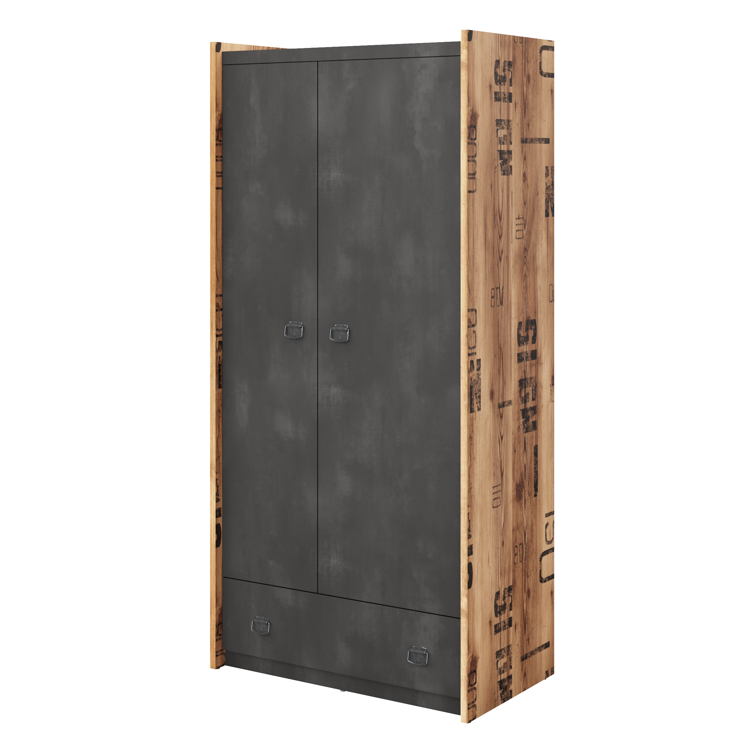 Wardrobe - FERNIE 2 Door Wardrobe Grey and Oak 90cm - Art Nest