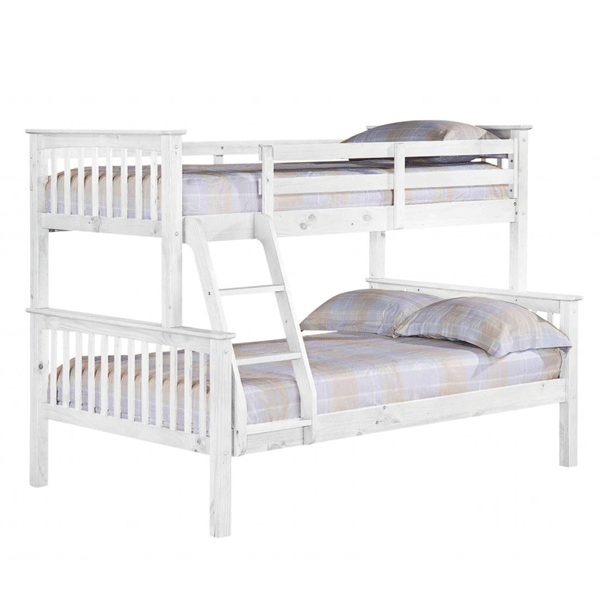 Space-Saving Elegance Oroville Triple Sleeper Bunk Single Top, 4 Foot Bottom Beds - White Finish - Sigrid Mills