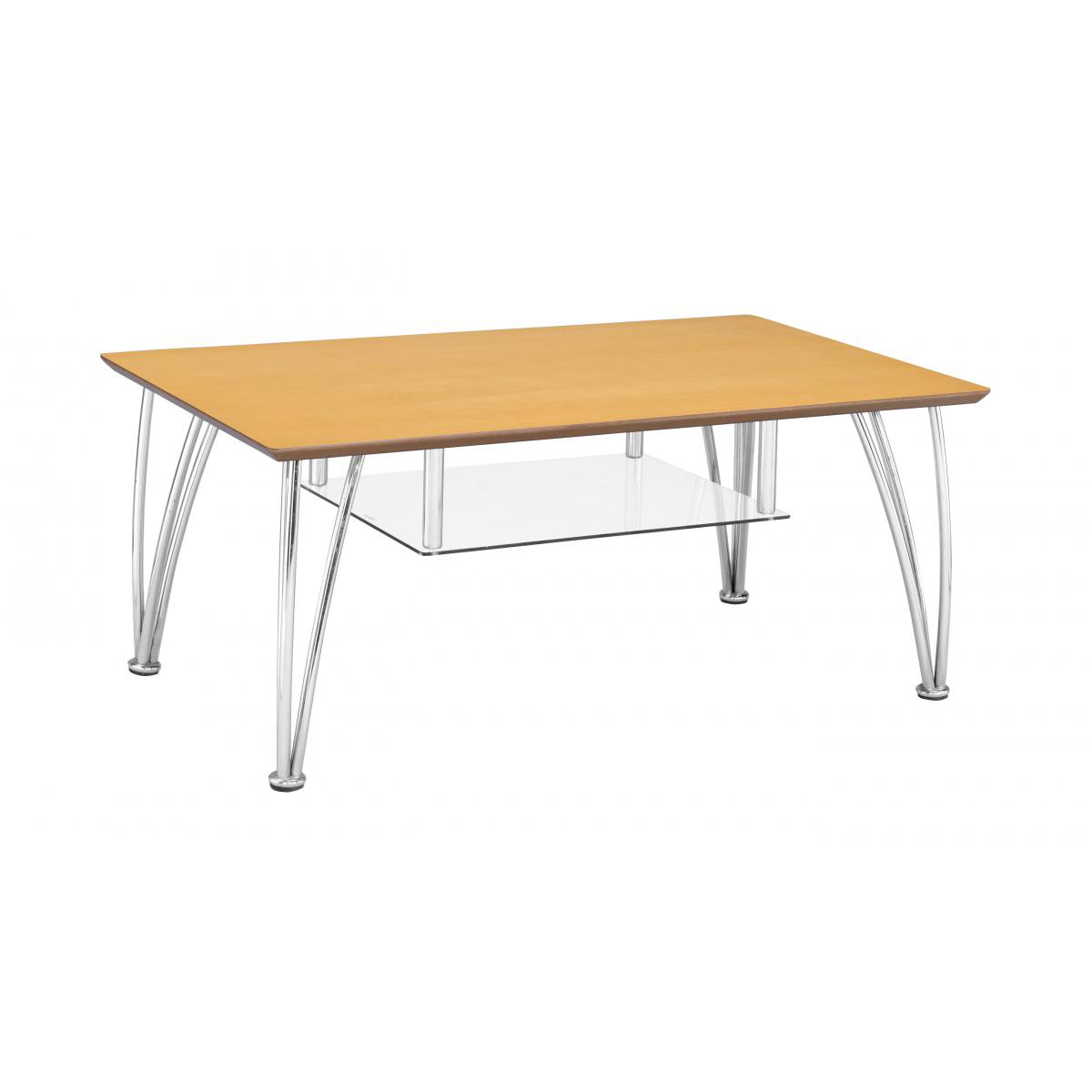 Corfe Rectangle Wooden Top Coffee Table Glass Shelf, Chrome Legs - Beech Finish - Sigrid Mills