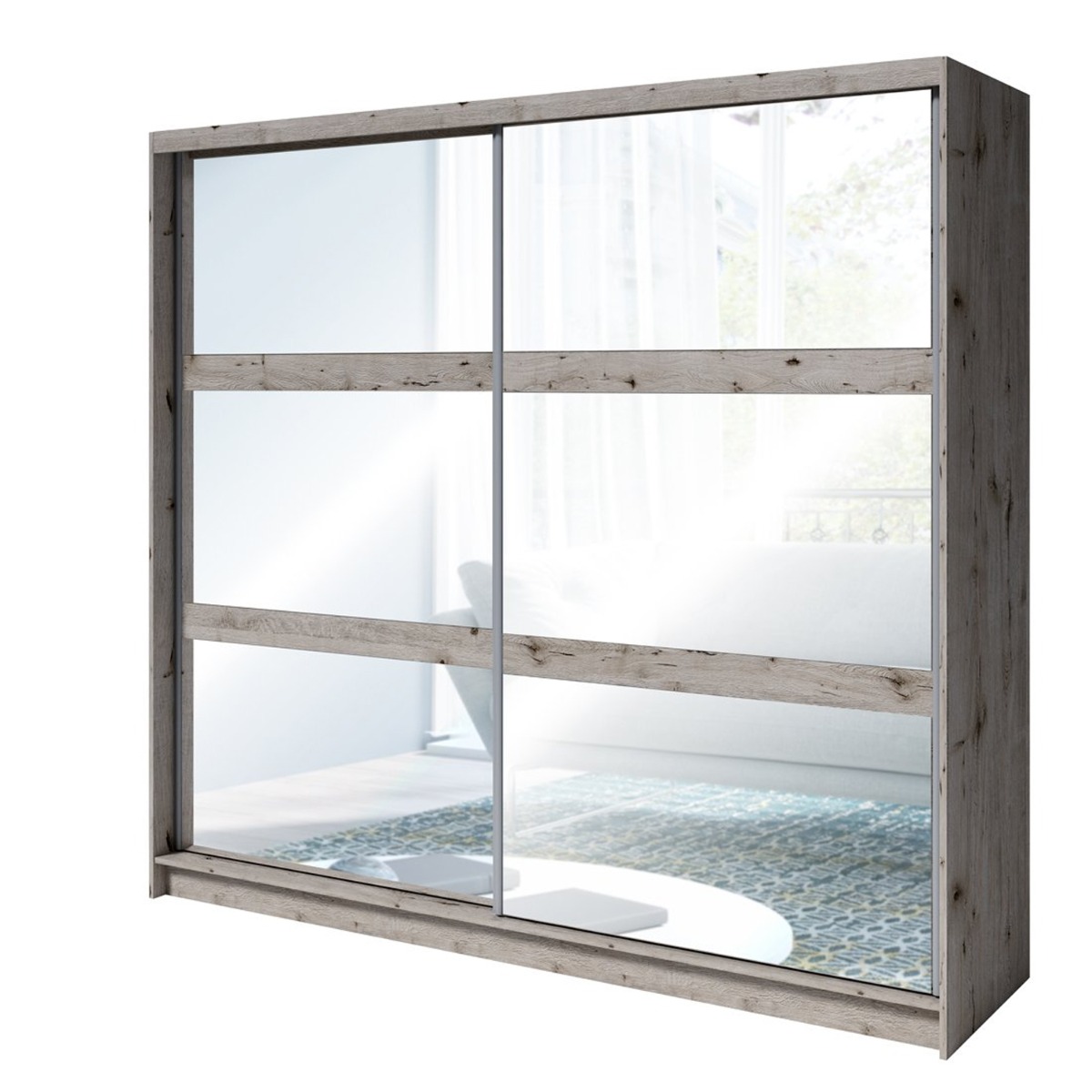 Sliding Wardrobe - TONBRIDGE 2 Door Mirrored Wardrobe Oak Wellington 230cm - Art Nest