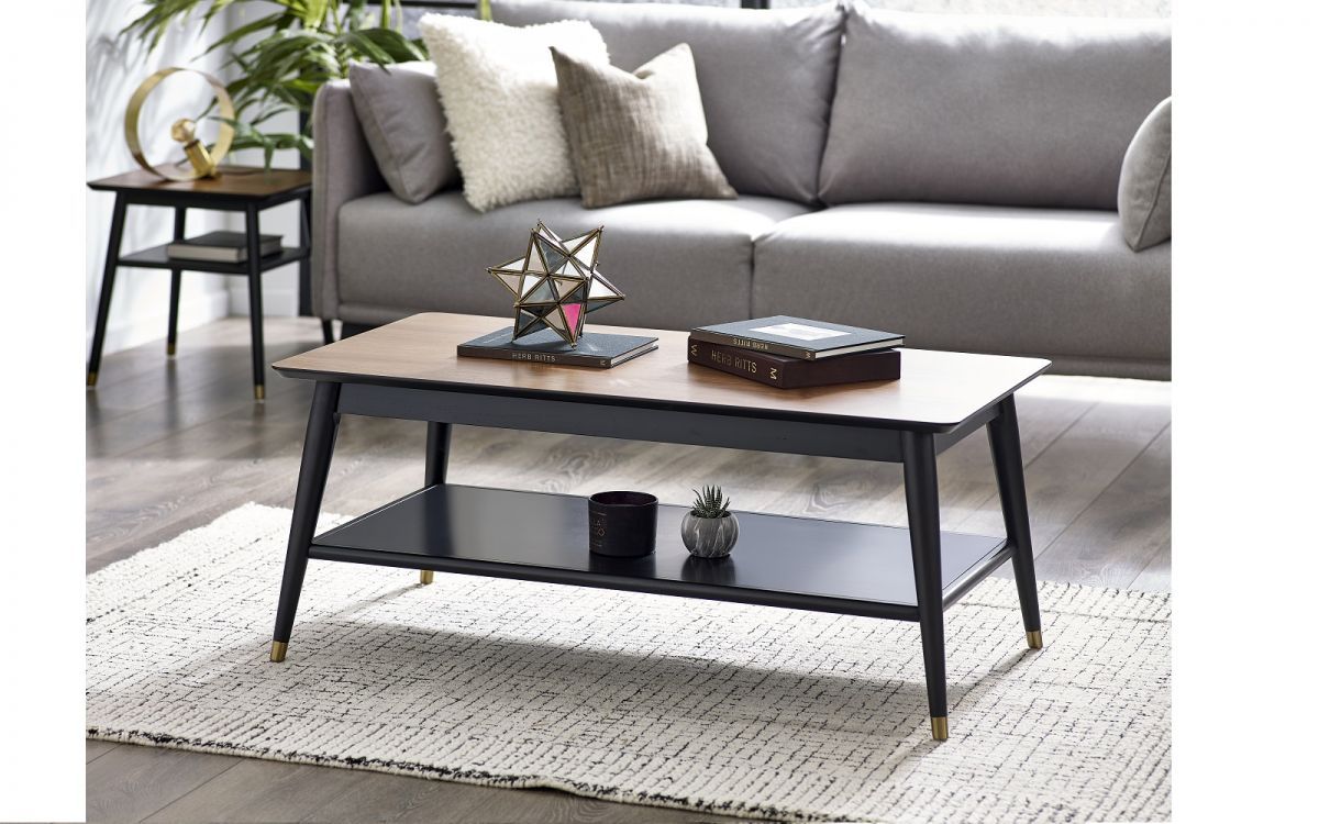 Findlay Coffee Table with Shelf - Walnut & Black - JB Collections