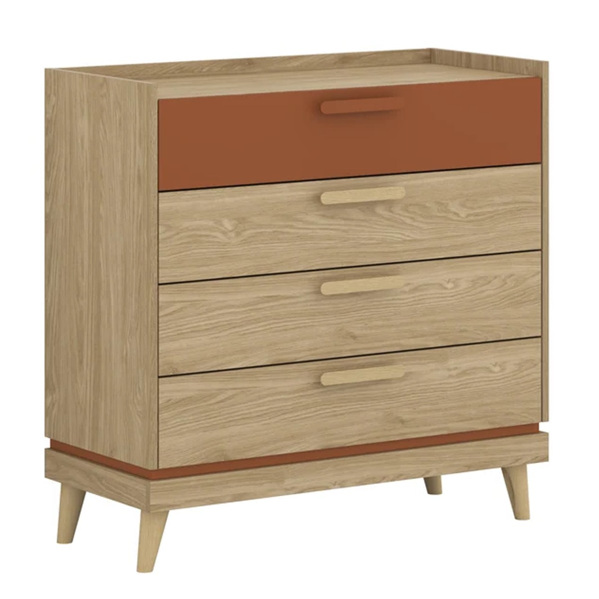 RAVEN Oak Finish Chest of Drawers - Medium-sized, 4 Drawers
