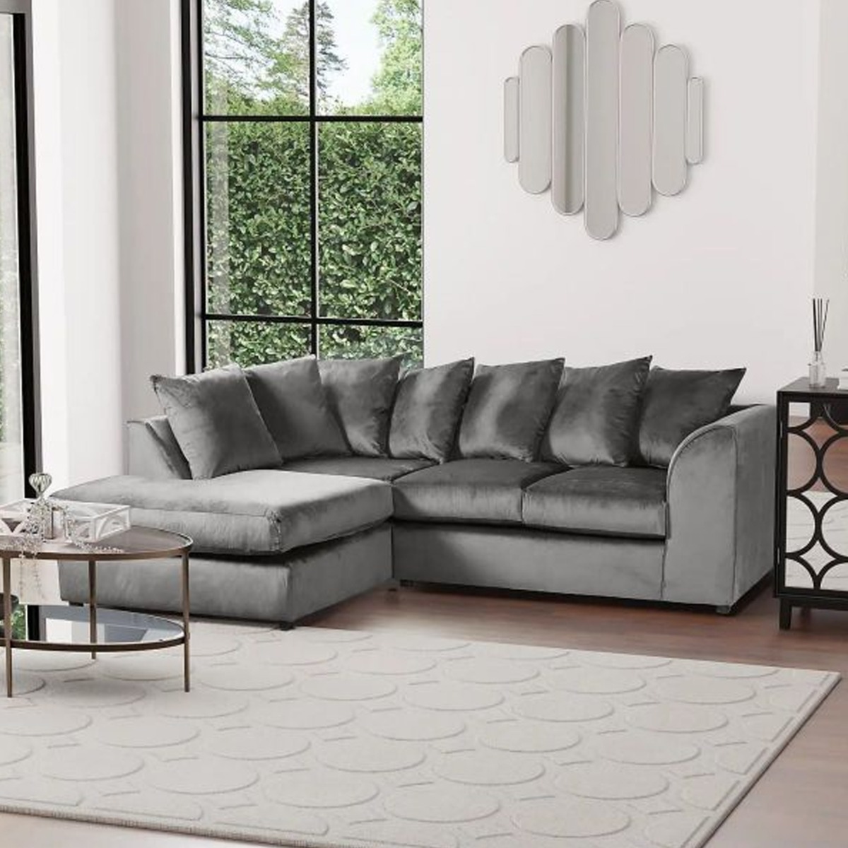 Blake Grey Plush Velvet Corner Sofa - Left and Right Arm - Home Done