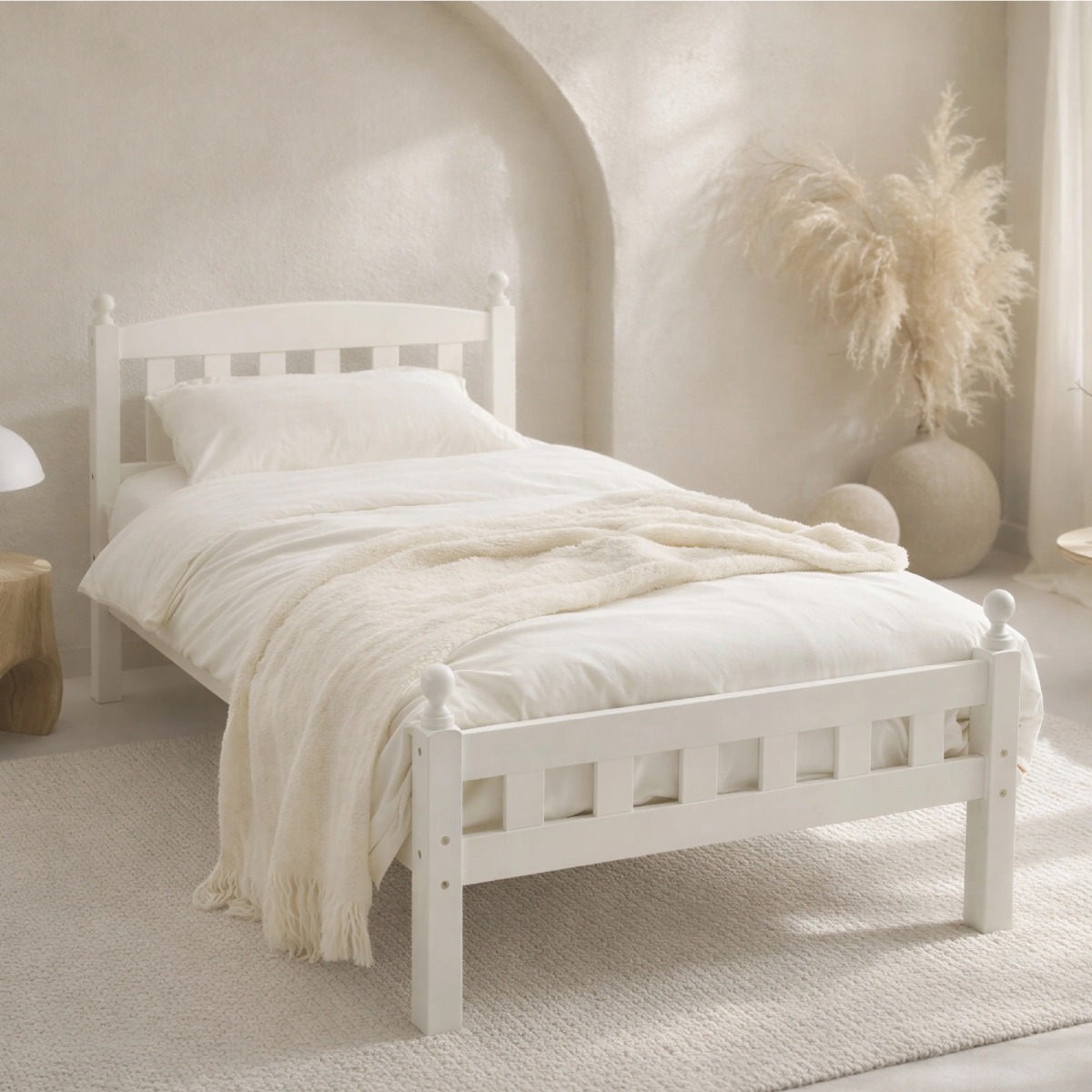 Florence Wooden Bed Frame - White - Single 3ft - Beds-To-Go