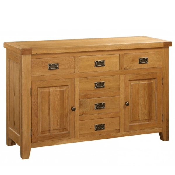 Wycombe Solid Oak Finish Large Sideboard with 2 Doors and 6 Drawers - Oak - Sigrid Mills
