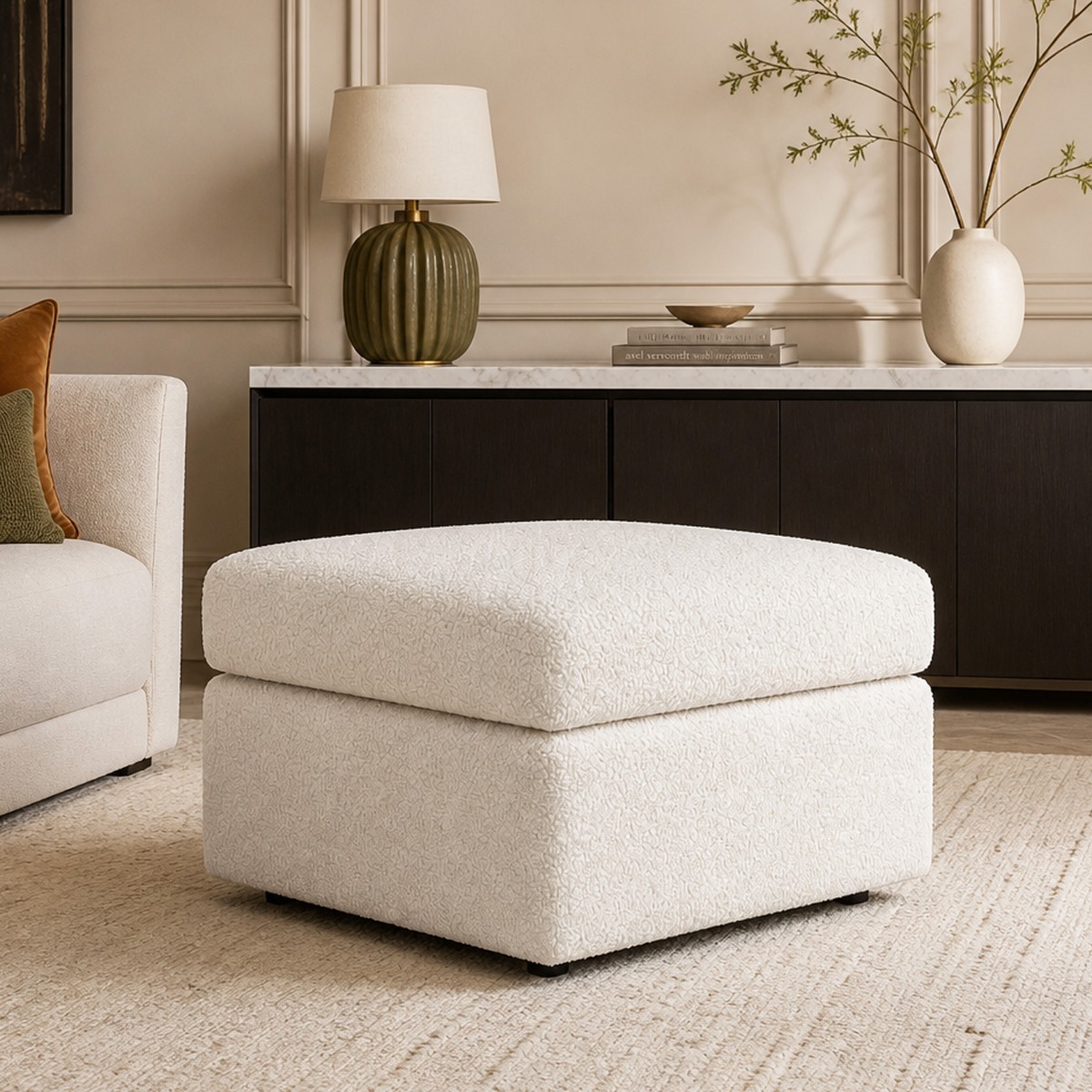 CORDURA Boucle Fabric Footstool - White