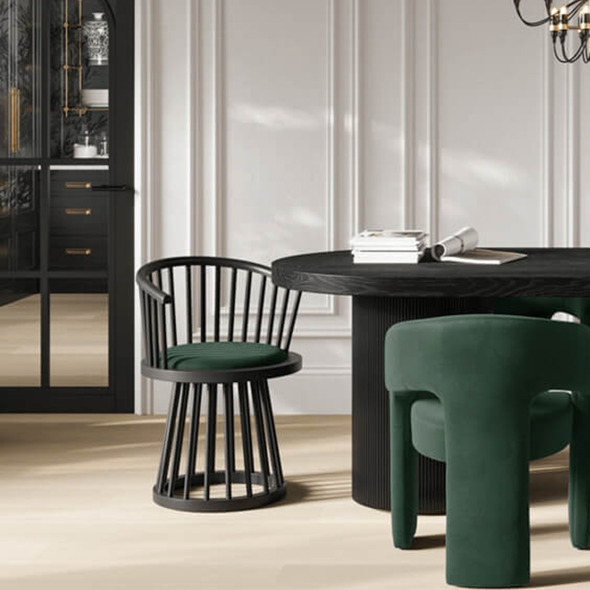 LIREN Velvet Dining Chair - Forest Green - Leeds Plywood