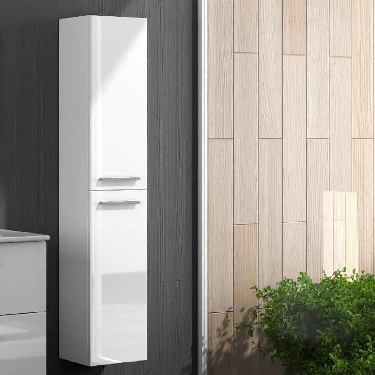 Cabra Glossy White Floating Bathroom Storage Cupboard - 2 Doors - Dalton Home